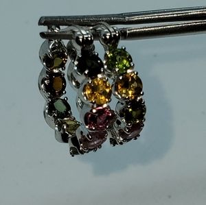 3.83ctw STERLING SILVER TOURMALINE HOOP EARRINGS